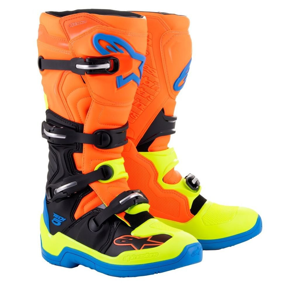 Bottes cross Alpinestars TECH 5 - ORANGE FLUO / ENAMEL BLUE / YELLOW FLUO 2023